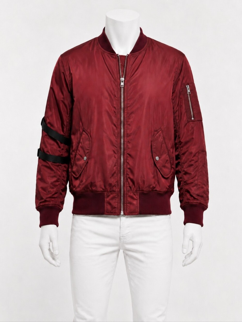 STAMPD | Burgundy Strapped Satin Bomber Jacket M